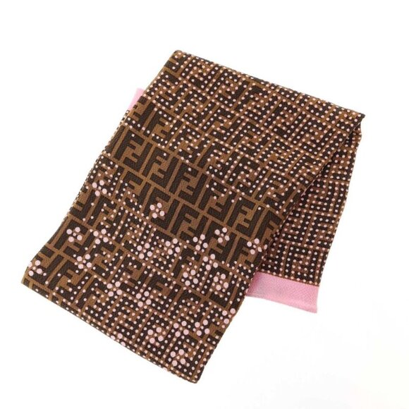 Fendichiso Cherry Blossoms Fuji and Tower Crepe Shawl Brownpink